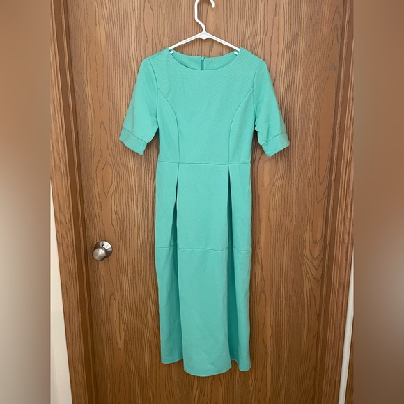 NEW Mint Green 3/4 Sleeve Box Pleated Midi Dress M - Picture 7 of 9